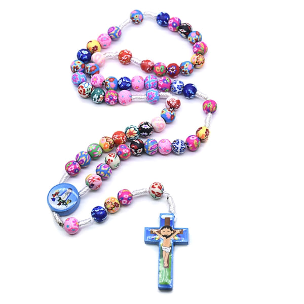 Cartoon färgglada kors pärla halsband Barn radband bön - Perfet Blue