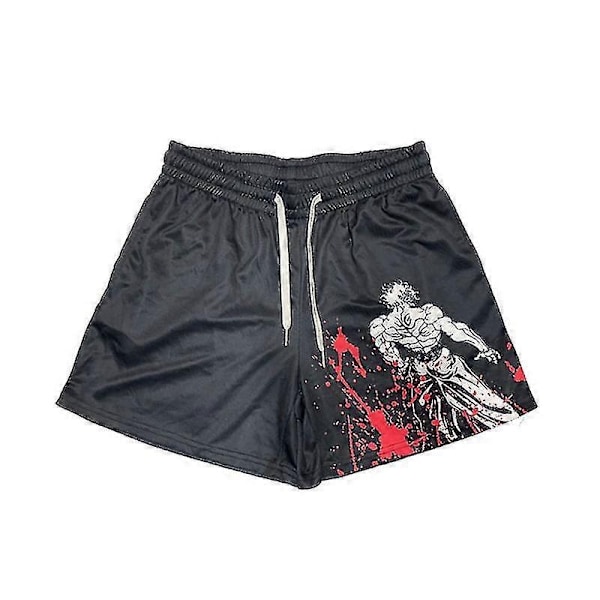 Japanska Anime Shorts Baki Haman Tryckta Herr Street Beach Shorts Casual Lösa Herr Elastisk Midja Svarta Shorts - Perfekt black3 M