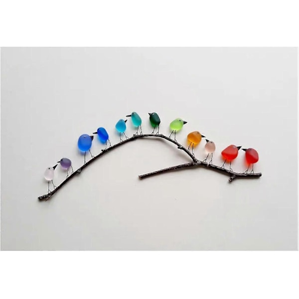 Havglas Regnbue Fugl, Havglas Kunst, Havglas og Drivtømmer Billede, Regnbue Fugl Væghæng - Perfekt Frameless 12 Birds