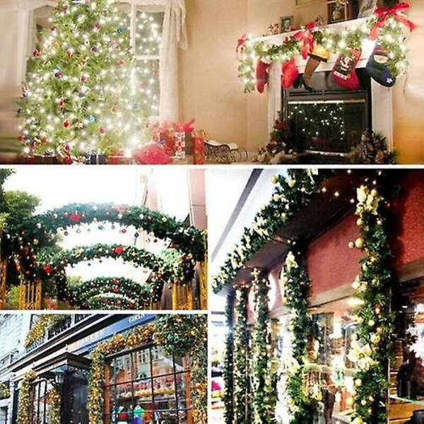 9ft Förbelyst Julkrans med Ljus Dörrkrans Julbraskamin Dekorationer-Perfekt Sliver with Light