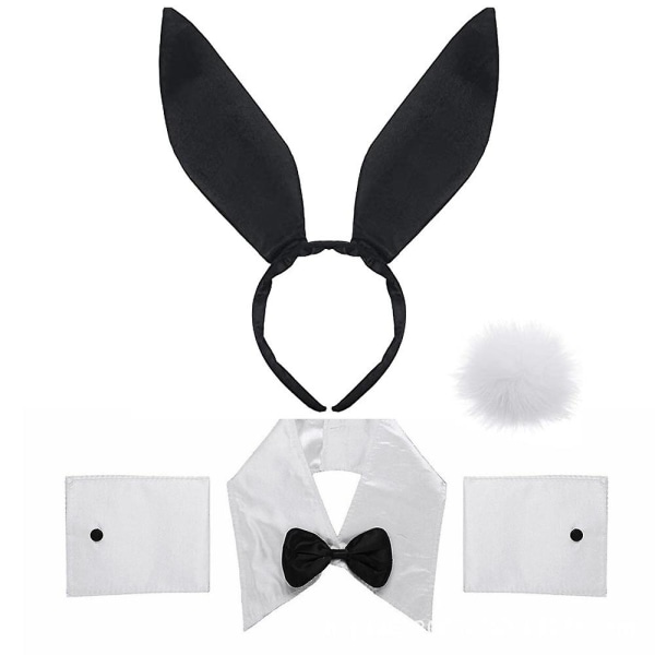 påskfest Bunny Cosplay Set Bunny Ears Pannband Krage Rosett Manschetter Kanin Svans - Perfet Black