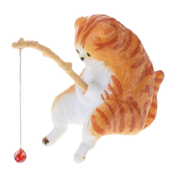 Fiskande Katt Ornament Akvarium Dekoration Akvarium Landskapsarkitektur Tecknad Katt Staty Mini Resin Figurin Hemdekorationer-Perfet style two
