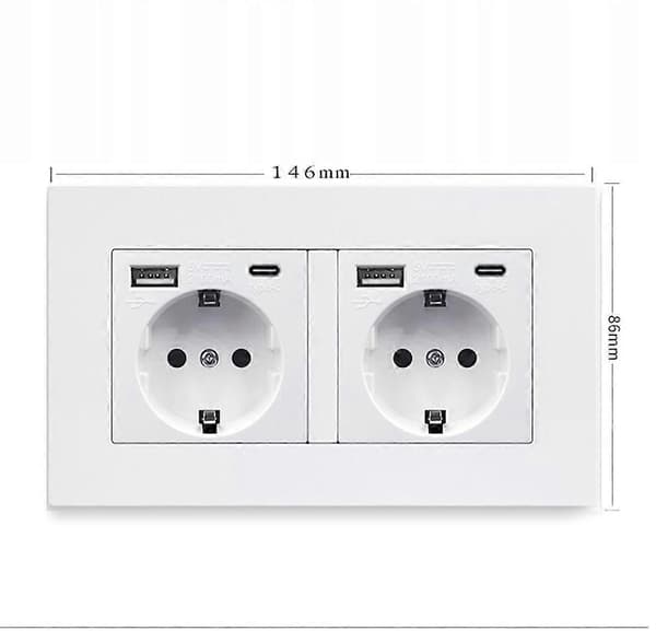Kaksoispistorasia 4x USB 5V -ulostulolla - Perfet