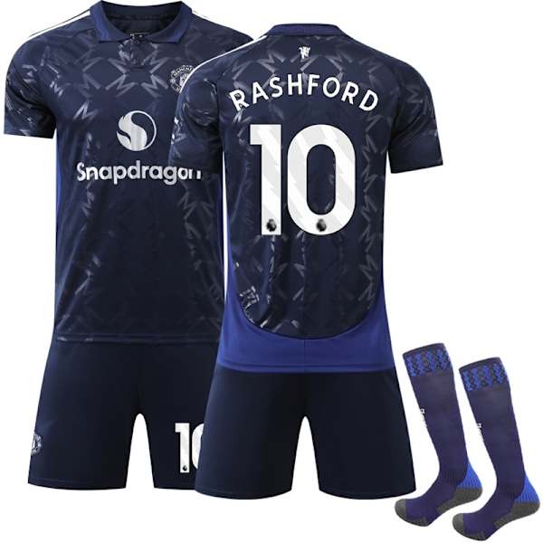 2024-2025 Manchester United Børneudebanesæt - Fodboldtrøje nr. 10 Rashford - Perfekt XL