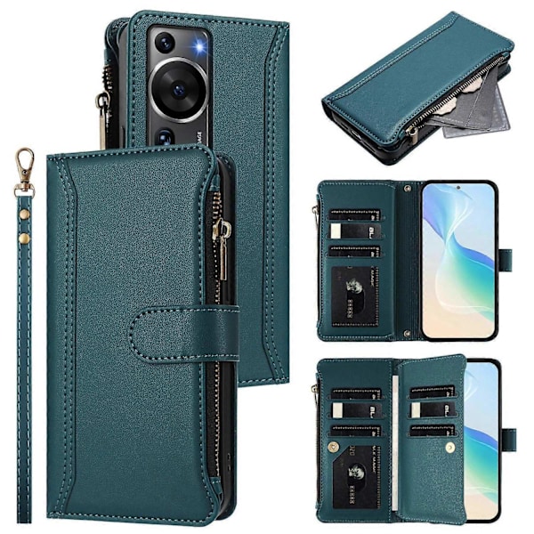 Kompatibel med magnetisk lukking, 9 kortspor, glidelås, skinnetui med håndstropp - Perfekt For Huawei P60 / P60 Pro
