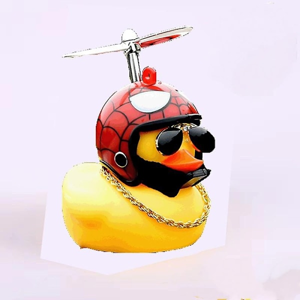 Rubber Duck Toy Car Ornaments Yellow Duck Car Dashboard Decorations Squeeze Duck Bicycle Horns with Propeller Helmet2Pieces-002-Perfet