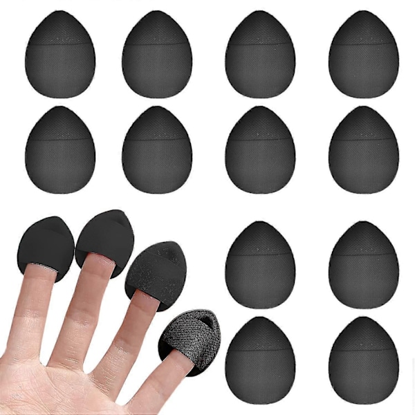 12 stk. Finger Puff Makeup Mini Pudder Puff Bløde Pudder Puff - Perfekt Black