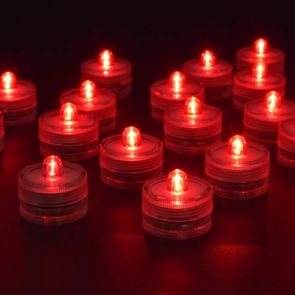 24 pakkauksen punainen vedenpitävä vedenalainen pyöreä mini LED-lämpövalo - täydellinen