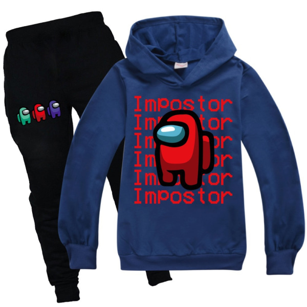 Among Us Game Impostor Set Hoodie Barn Pojkar Outfit Toppar Byxor Dark Blue 150