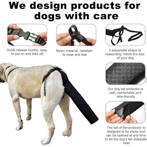 Halebeskytter for hund, halebeskyttelse for hund, halebeskyttelse for sår, svart hundesele - Perfekt