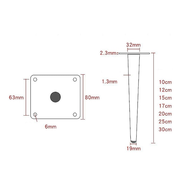 Sæt af 4 Møbelben, Tilt Sofa Ben, Bordben Skab Ben Sengeskab Metal Ben, til Kaffeborde, Skabe og Sofaer, Belastningsevne 300kg-Perfet black 10cm