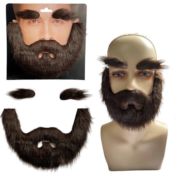 Lösmustasch och ögonbrynsset Självhäftande Lösskägg Kostymtillbehör Cosplay-rekvisita Kompatibel med Maskeradteater Scen-Perfekt Brown