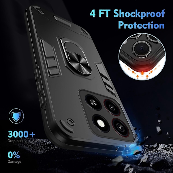 Stöttåligt Telefonfodral med Metallringhållare - Perfet Black Compatible with Blade A35 / A55
