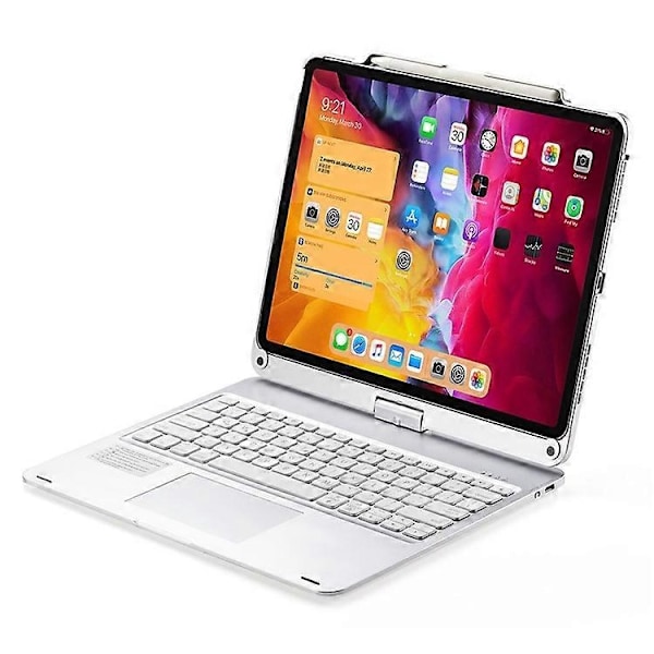 Kompatibelt tangentbord med bakgrundsbelysning och pekplatta för iPad Air 13 (2024) / iPad Pro 12.9 (2022) / (2021) / (2020) / (2018) med surfplattefodral - Perfekt Silver