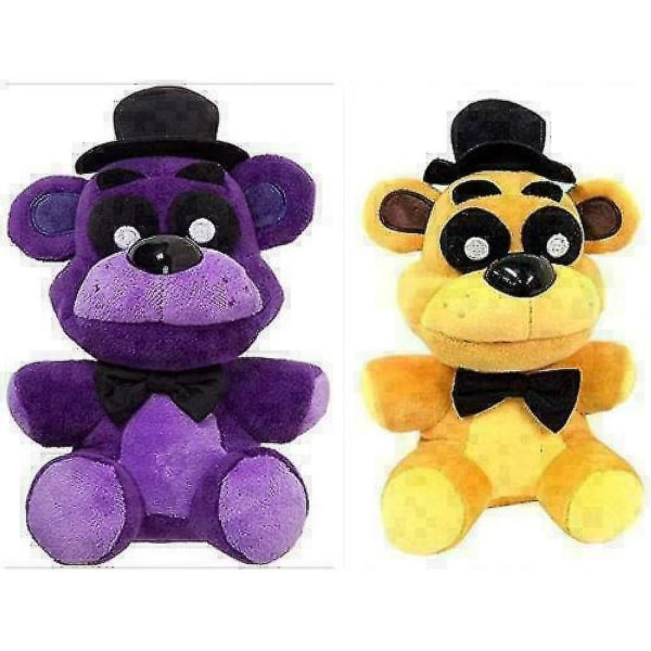 Nætter hos Freddy's Purple Shadow og Gold Bear Plys dukkelegetøj - perfekt