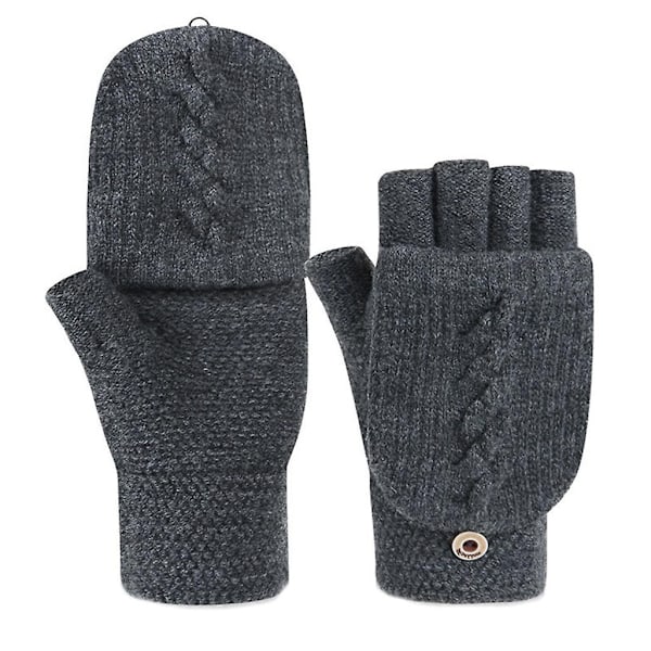 Fingerlösa Vinterhandskar med Vändbar Design för Pekskärm - Ullstickade, Bytbara - Perfekt Dark Gray