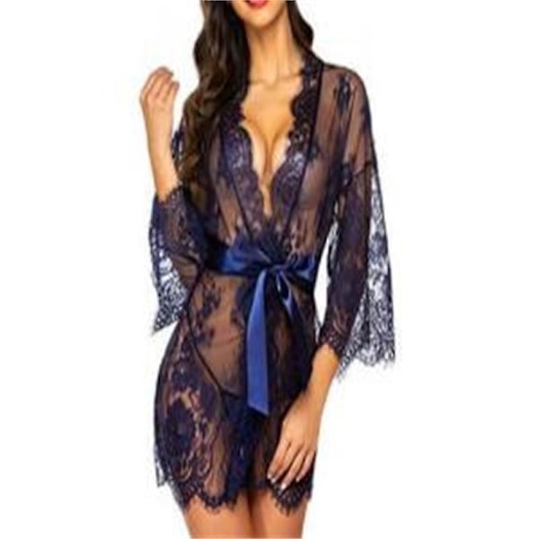 Kvinders Blonde Kimono Robe Babydoll Lingerie Mesh Natkjole-Perfet BLUE L