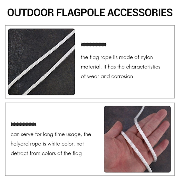 15 meter x 6 mm Flagglina med 4 st Flaggklämmor, Utomhus Flaggstångstillbehör Kompatibl-Perfekt
