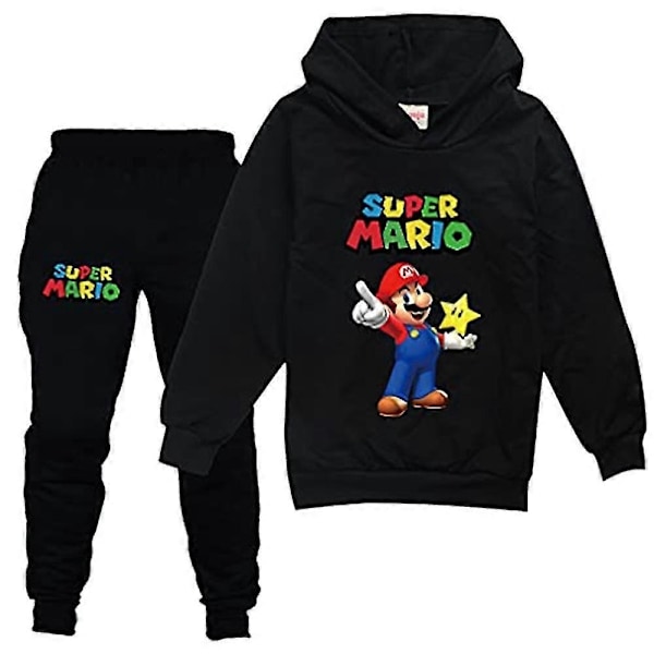 Lasten Super Mario Asusetti, huppari, collegepaita, housut, lenkkeilyhousut, verryttelypuku pojille ja tytöille -NMAOV-Perfet Black 7-8 Years