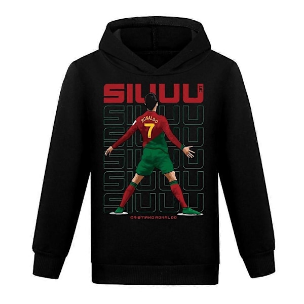 Julgåvor Cristiano Ronaldo Hoodie VM Nr. 7 Fotbollsstjärna Hoodie Flickor Pojkar Huvtröja Pullover Toppar Barn Tonåringar-Perfekt Black 11-12years