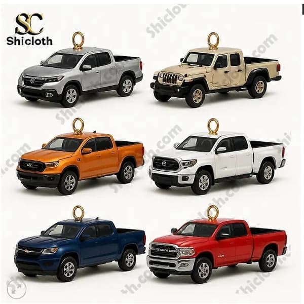 Adventskalender i form av en pickup truck - Julgransprydnader, akrylprydnader, bilsamlarobjekt