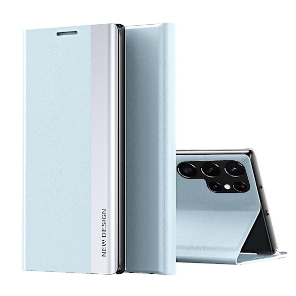 Samsung Galaxy S22 Ultra 5G:lle tarkoitettu sivulta elektrolyyttisesti päällystetty nahkakuori - Perfet Light Blue
