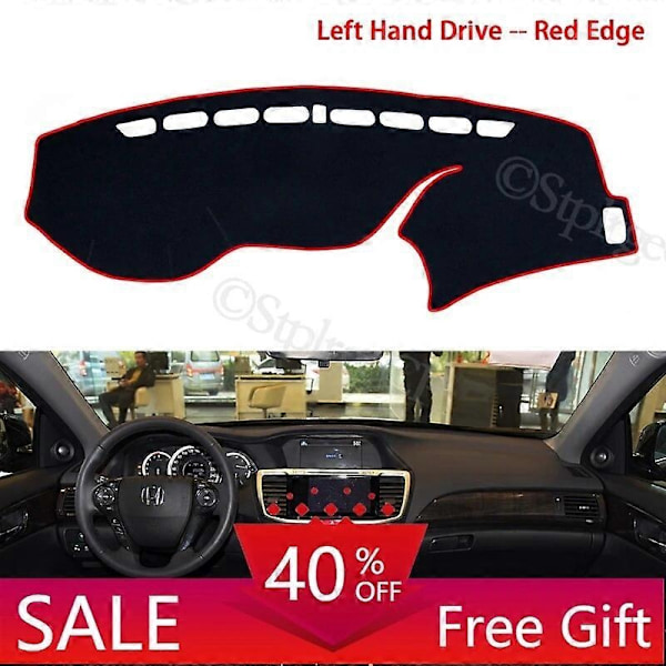 Antislippmatte for Honda Accord 9 2013 2014 2015 2016 2017 - Dashborddeksel, Solskjerm, Dashmat, Teppe, Biltilbehør - Perfekt Left Drive - Red