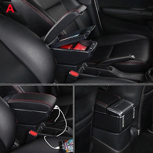 Passer til Renault Logan 2 Armlæn Passer til Dacia Logan 2 Dokker Renault Sandero 2 Bil Armlænboks Interiør Modificeringstilbehør - Perfekt C2 Black line No USB