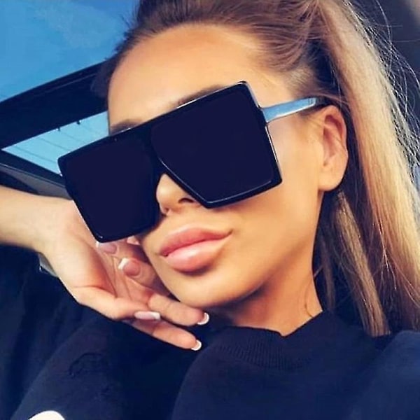 Overdimensjonerte solbriller Solbriller Dame Svart Mote Firkantet Stor Frame Solbriller Kvinne Vintage Retro Briller Unisex Oculos - Perfet