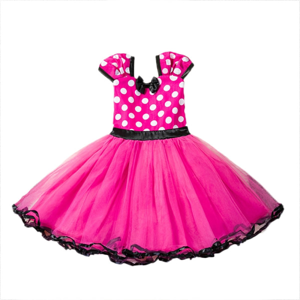Børnsløjfe Polka Dot Princess Dress Skulderfest Cosplay rød - Perfet rose red 100cm