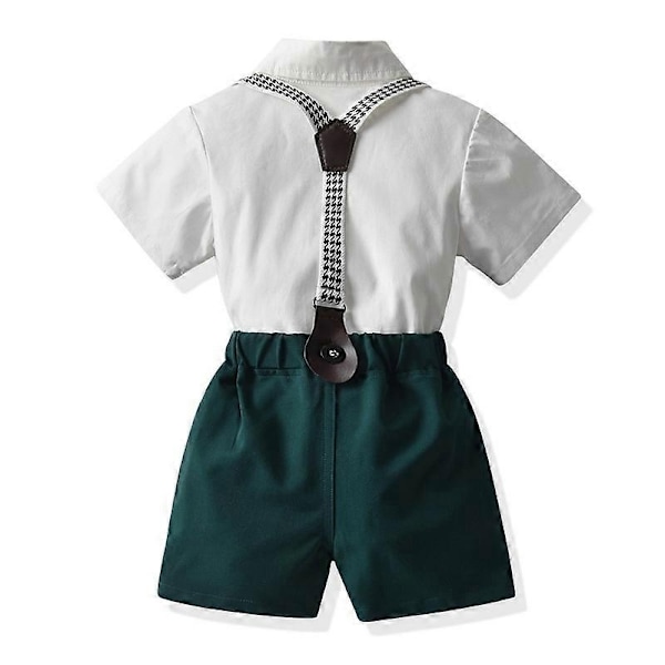 top and top Muoti taapero Lapset Lasten Herrasmies Vaatesetti muodollinen Valkoinen Lyhythihainen Paita Rusetilla+Haalarit Rento Puku-Täydellinen Wind Red 80 cm