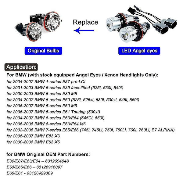 2 stk. Led Angel Eyes Marker Lys Pærer Kompatible med E39 E53 E60 E61 E63 E64 E65 E66 E87 525i 530i Xi 545i M5-Perfekt white