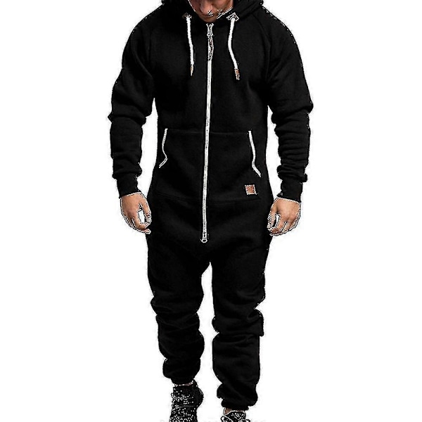 Herre En-delt Hoodie Glidelås Jumpsuit Vinter Casual Hettemønstret Jumpsuit - Perfekt Black 3XL