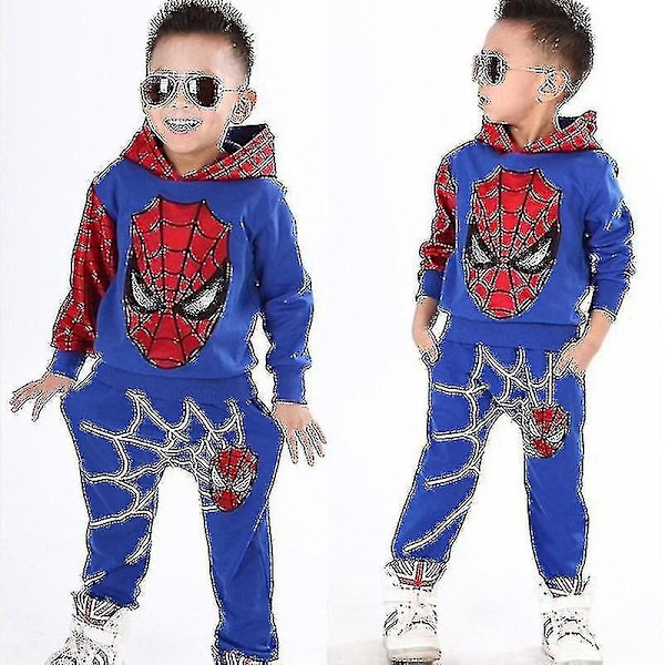 Børne Spiderman Tracksuit Sæt Hoodie + Joggingbukser Sweatshirt Sports Outfit Dragt Børn Superhelt Tøj-Perfekt Blue 6-7 Years