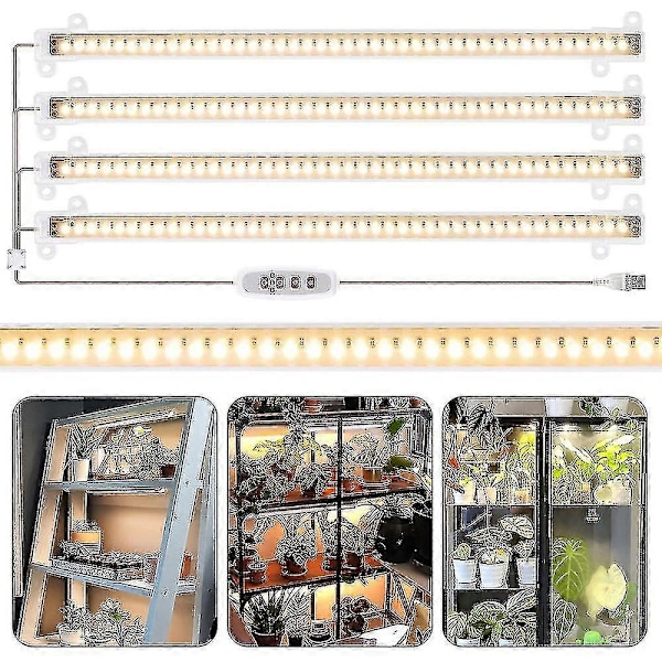 Indendørs plante LED vækstlys strimmel, sollys fuldspektrum 42-288 LED plantelys med automatisk timer til hylde hydroponiske sukkulenter - Perfet 3-Strip 50 cm