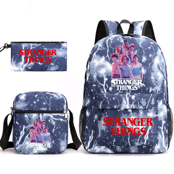 Stranger Things -reppu Kolmiosainen set Opiskelija-koululaukku Kangaslaukku YD- Perfet Lightning Blue