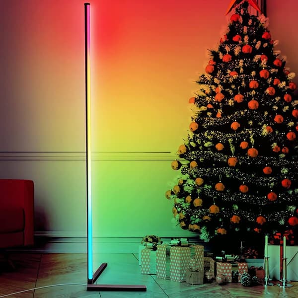 RGB LED gulvlampe, nordisk stil dimbar lampe med smart app-kontroll, plassbesparende trekantet basedesign, tilpassbare lysmoduser-Perfet