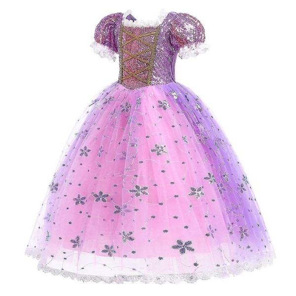 Prinsessa Rapunzel-mekko tytöille Tyylikkäät violetit mekot Tyylikkäät karnevaaliasut Lasten juhlapuvut Halloween-roolileikit - Perfet 4Y Tag-120 Rapunzel Sets 06