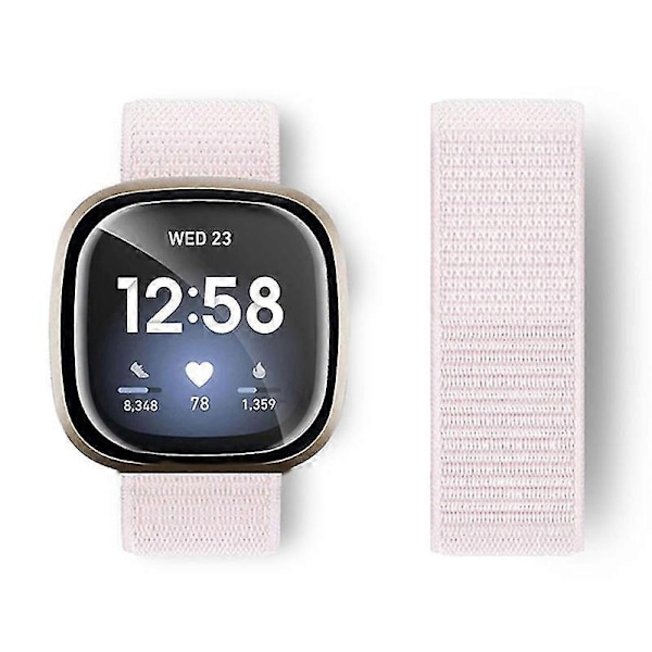 Kompatibel med Fitbit Versa 4/Sense 2 Bløde Nylon Urremme Sports Loop Udskiftningsarmbånd s202412242730-Perfet Pearl Pink