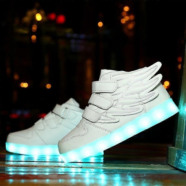 LED Lysende Hi-top Sko med Vinge USB Genopladelige Blinkende Sneakers til Småbørn Børn Drenge Piger - Perfekt Blue 31