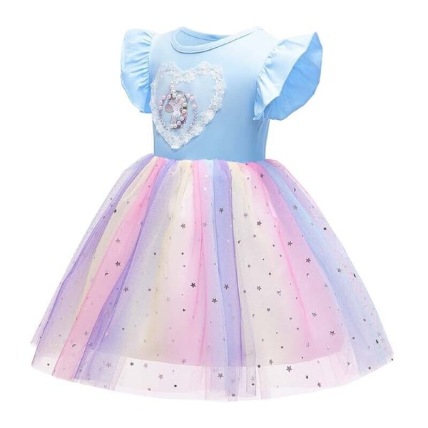 Børn Piger Ruffle Unicorn Princess Dress Rainbow Tutu Dress - Perfet Light Blue