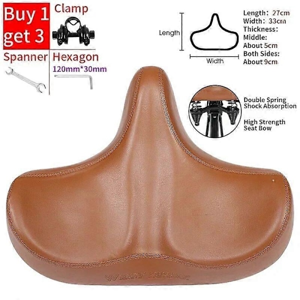 Pitkän matkan pyöräsatula, leveä, paksu, ergonominen, pehmeä pehmuste, maastopyörä, MTB-maantiepyörän satula, mukava pyöräilyistuin - Täydellinen Brown Set