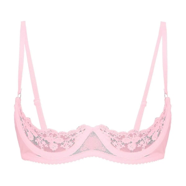 Dam 1/4-kupa bygel-bh halterneck O-ring transparent spets push-up bh underkläder öppen byst bh underkläder-Perfet Pink D XXL