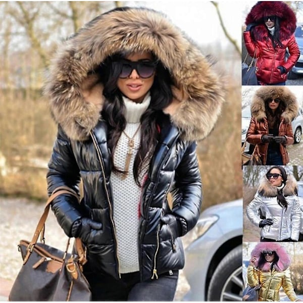 Naisten Talvi Tekoturkis Huppu Puffer Alaskukka Takki Lady Paksu Pehmustettu Takki Vetoketju Parka-Perfet brown M