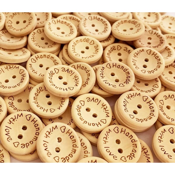 100 20 mm träknappar, handgjorda av Love, används för sömnad och produktion- Perfet