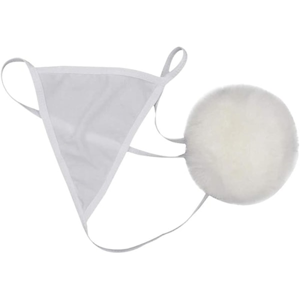 Kaise Sexiga Trosor för Kvinnor Söt Kaninsvans G-String Pälsboll Bikini T-Back Cosplay Underkläder Party Kostym Gåva-Perfekt White