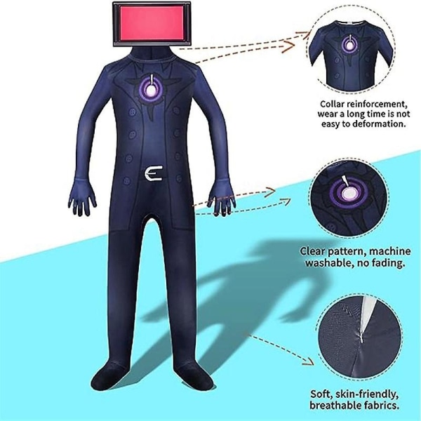 Skibidi Toilet TV Man Jumpsuit Cosplay Halloween kostume til børn Ultralydsmand - Perfet Ultrasound Man Kids 140