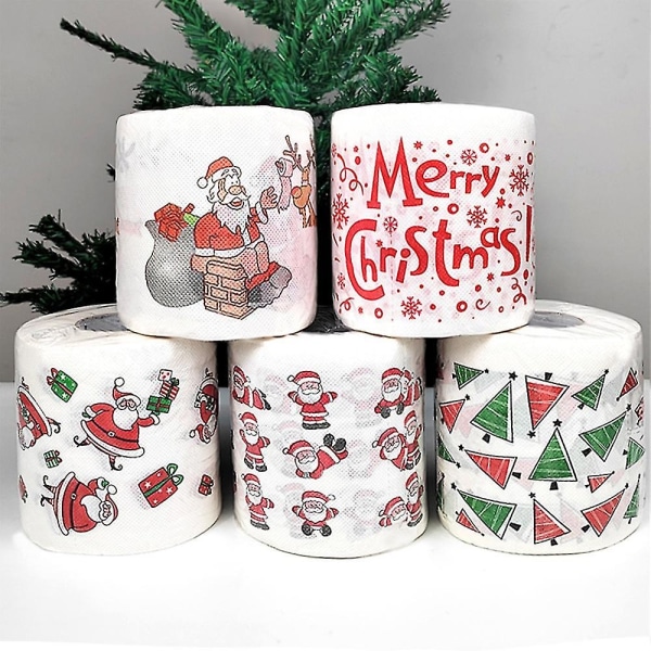 Duomi Merry Christmas Toiletpapir Ikke-giftigt tryk Santa Elk Tree Tissue Servietter Festlig Sjove nyhedsgaver Festgaver - Perfet white-5