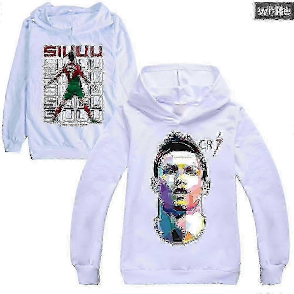 Cristiano Ronaldo Hættetrøje VM Nr. 7 Julegaver Fodboldstjerne Hættetrøje Piger Drenge Hættetrøje Pullover Toppe Børn Teenagere-Perfekt White 11-12years