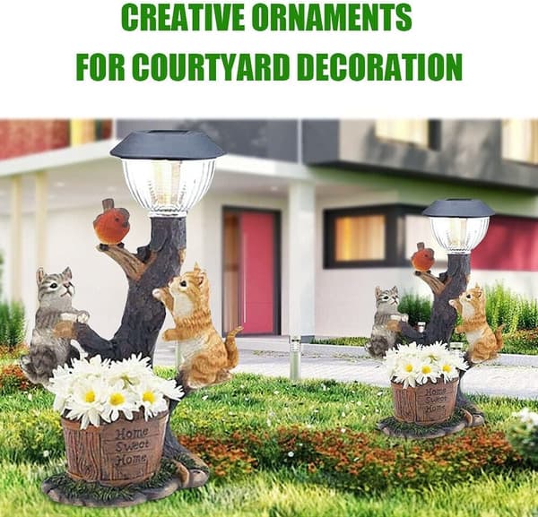 LED Solcellelys Kanin Katt Dyreskulptur Resin Statue Lys Hagedekorasjon - Perfekt